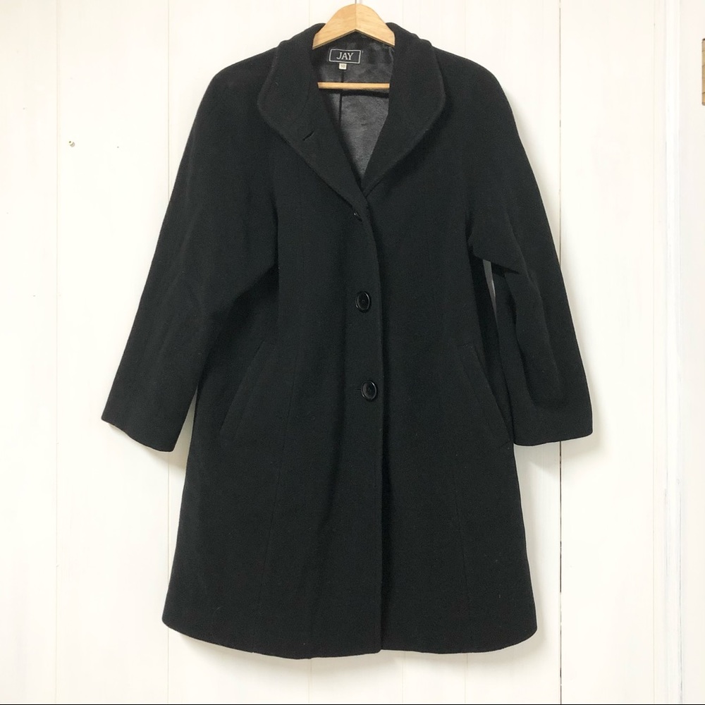 Jay Wool and Cashmere Black Trench Coat Size 10